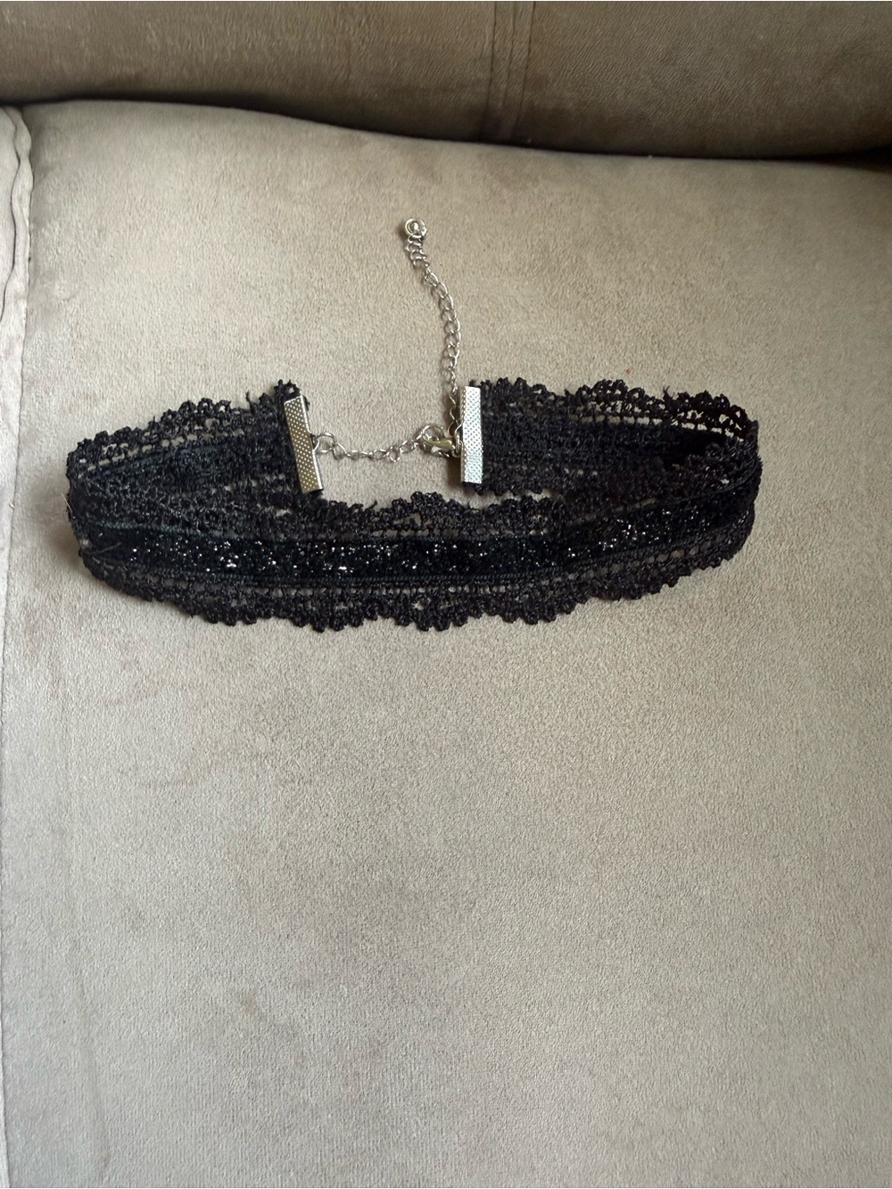 Whimsigoth Black Lace Layered Choker Necklace with Sparkles